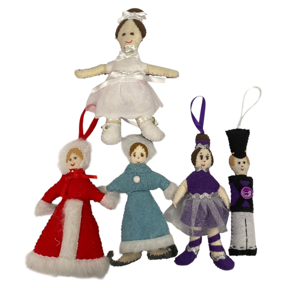 Handmade Nutcracker Ballet Felt Christmas Ornaments Set of 5 Ballerina Soldier‎